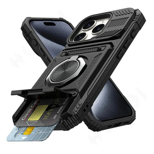 Magnetic Ring Kickstand iPhone Case – Heavy Duty Drop Protection Wallet Cover for iPhone 16/15/14/13/12/11 Pro Max, XS, XR, 8 & 7 Plus