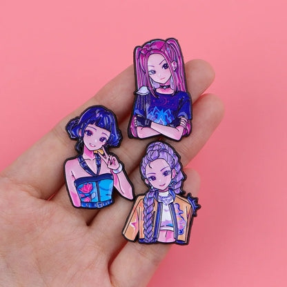 Cartoon K-POP Demon Hunter Girl Enamel Pin – Metal Brooches for Backpack, Hat, Cosplay & Accessories