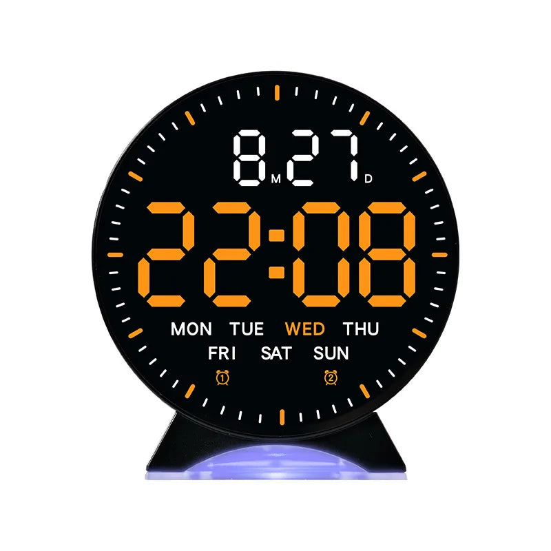 LED Digital Alarm Clock with Adjustable Brightness — Week, Date & Seconds Display, 2 Alarms, 12/24H Table Clock with Ambient Light