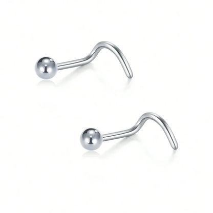 20G Stainless Steel L-Shaped Nose Stud Ring – 2mm Ball Twister Screw Nose Piercing Jewelry for Women & Men Stylish Body Accessory
