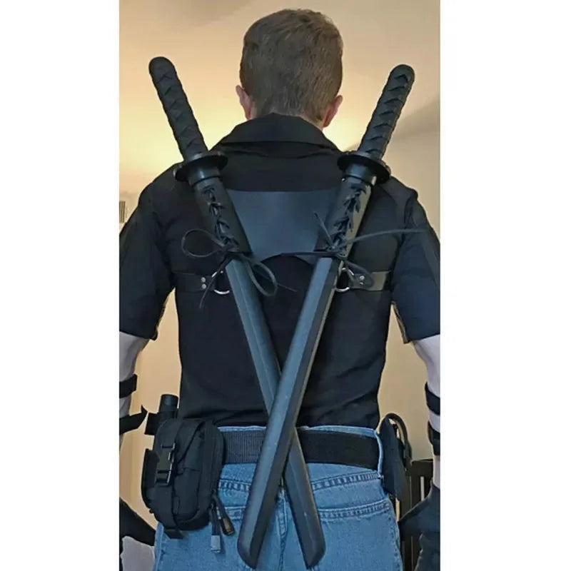 Medieval Sword Katana Shoulder Back Sheath – Leather Buckle Belt Frog Holder for Ninja Warrior, Samurai Costume, Rapier Holster