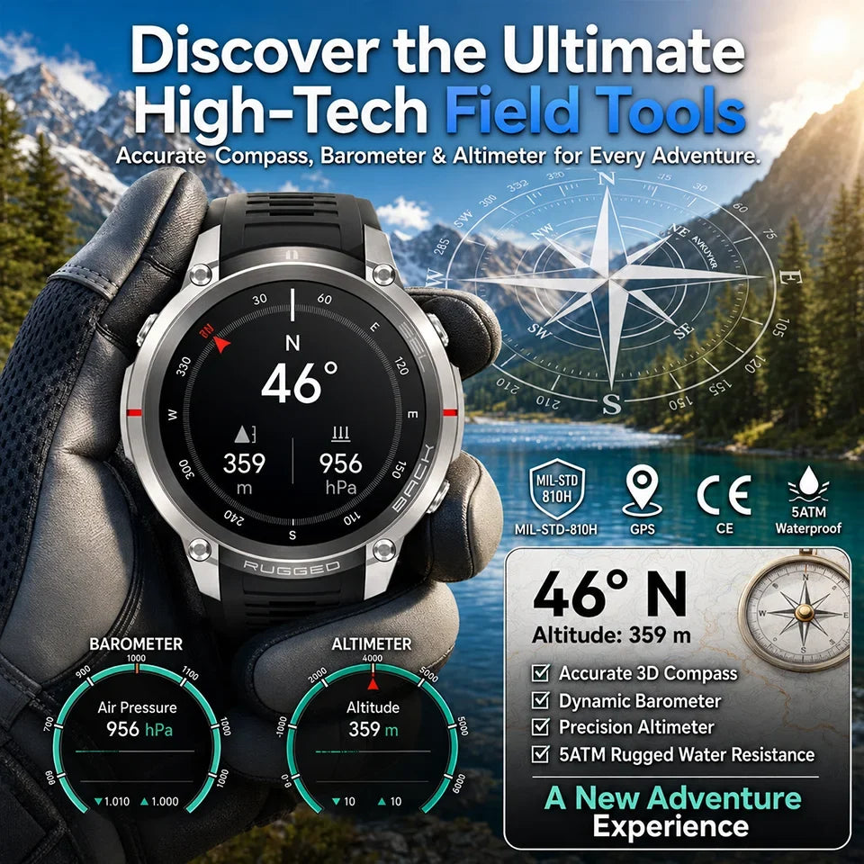 Military GPS Smartwatch for Men - 1.43" AMOLED Display, Bluetooth Calls, Compass, 5ATM Waterproof & 170+ Sports Modes