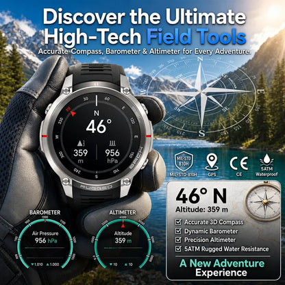 Military GPS Smartwatch for Men - 1.43" AMOLED Display, Bluetooth Calls, Compass, 5ATM Waterproof & 170+ Sports Modes
