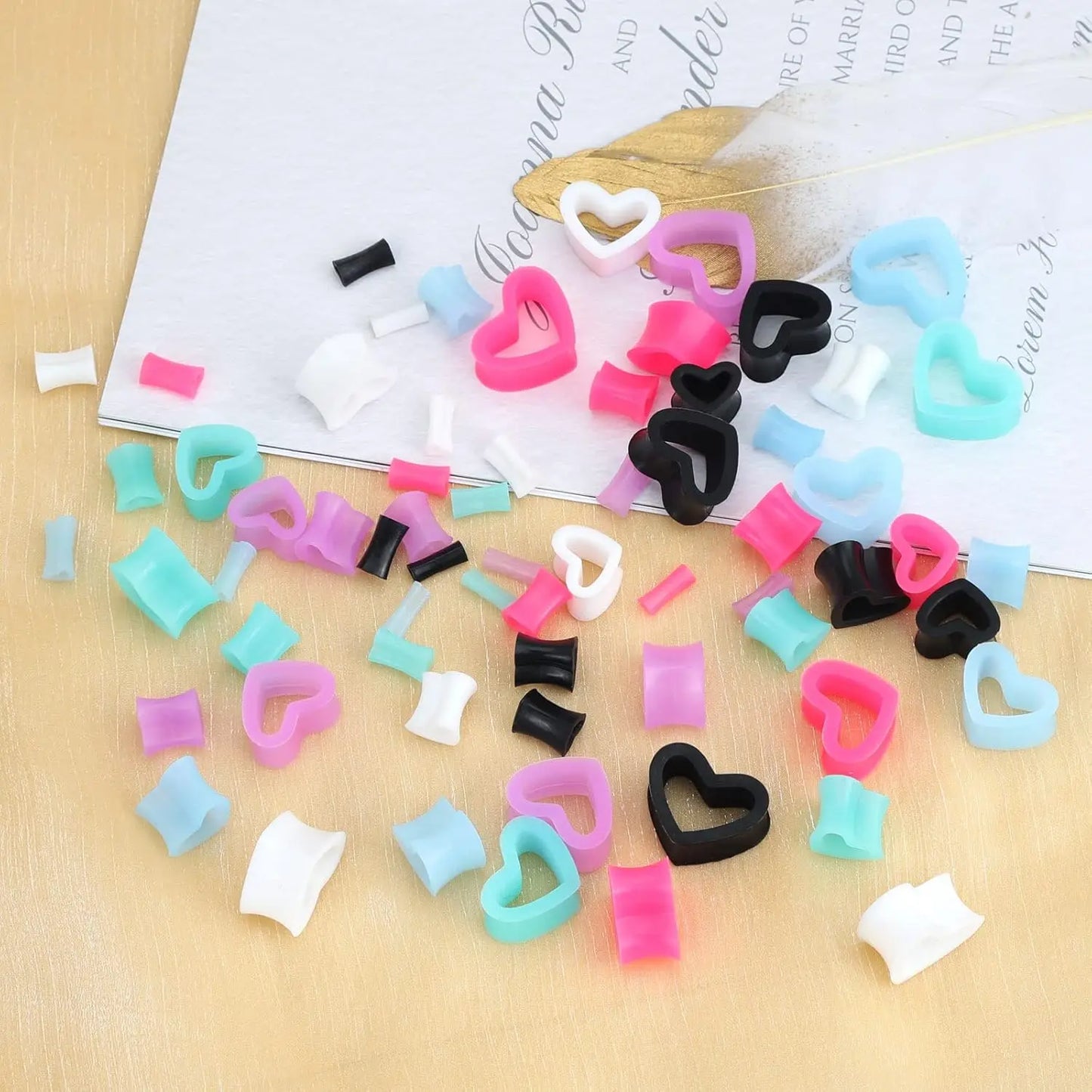 6 Pairs Heart Shape Silicone Ear Gauges – Flexible Double Flared Piercing Tunnels (2g to 1 inch) Stretch Ear Plug Body Jewelry Set