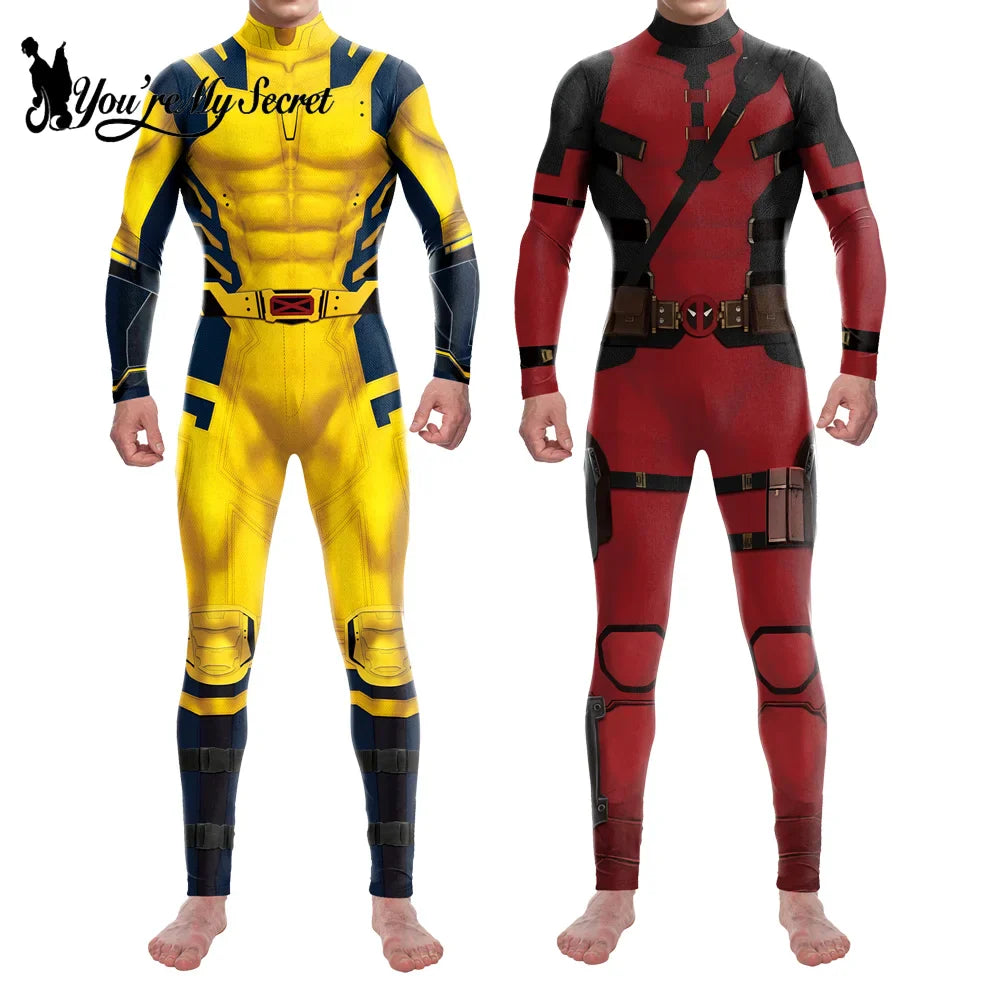 “You’re My Secret” Superhero Cosplay Costume – Deadpool & Wolverine Jumpsuit Bodysuit for Men, Halloween & Party