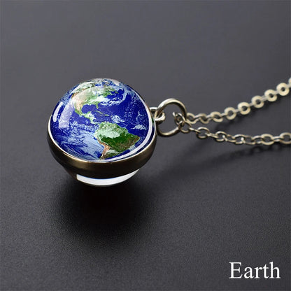 Solar System Planet Glass Ball Necklace – Moon, Earth, Jupiter & More Space-Themed Pendant for Women Fashion Gift