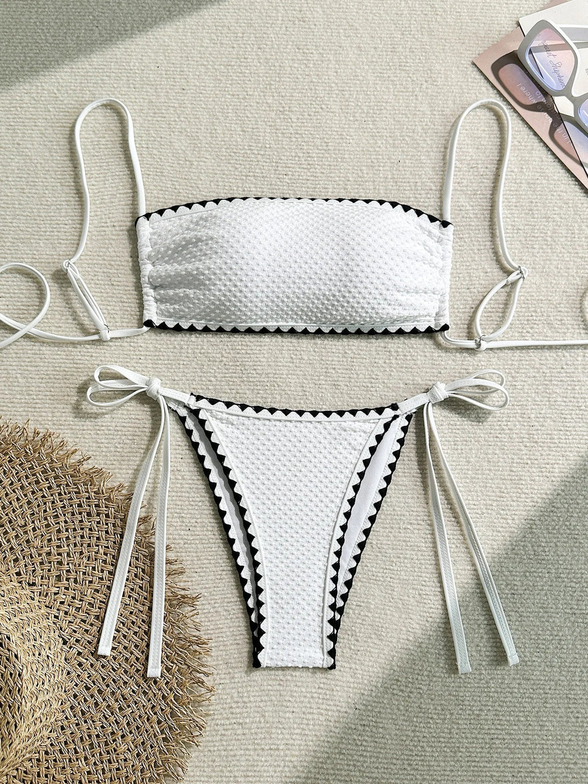 White 2-Piece Strapless Swimwear – Sexy Bandeau Backless Lace-Up Patchwork Bikini Set for Women, 2025 New