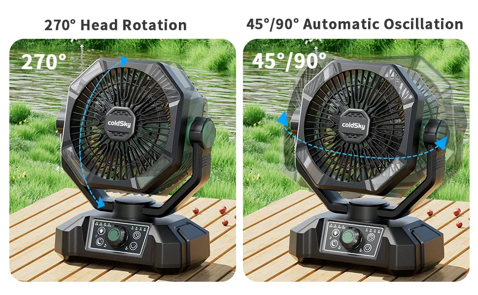 coldSky Portable Camping Fan — 4 LED Lanterns, 8 Speeds, 20000mAh Battery for Outdoor Use