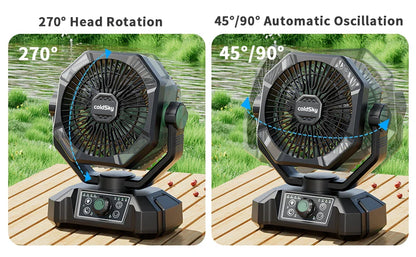coldSky Portable Camping Fan — 4 LED Lanterns, 8 Speeds, 20000mAh Battery for Outdoor Use