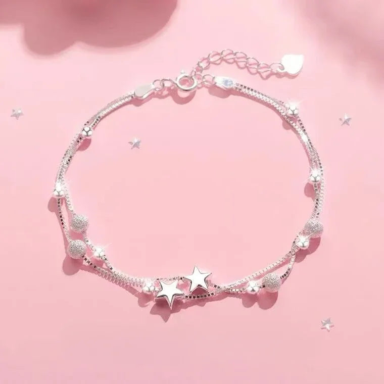Star Chain Tassel Bracelet for Women – Fantasy Blue Crystal Beads on Elastic Rope, Perfect Gift for Best Friends