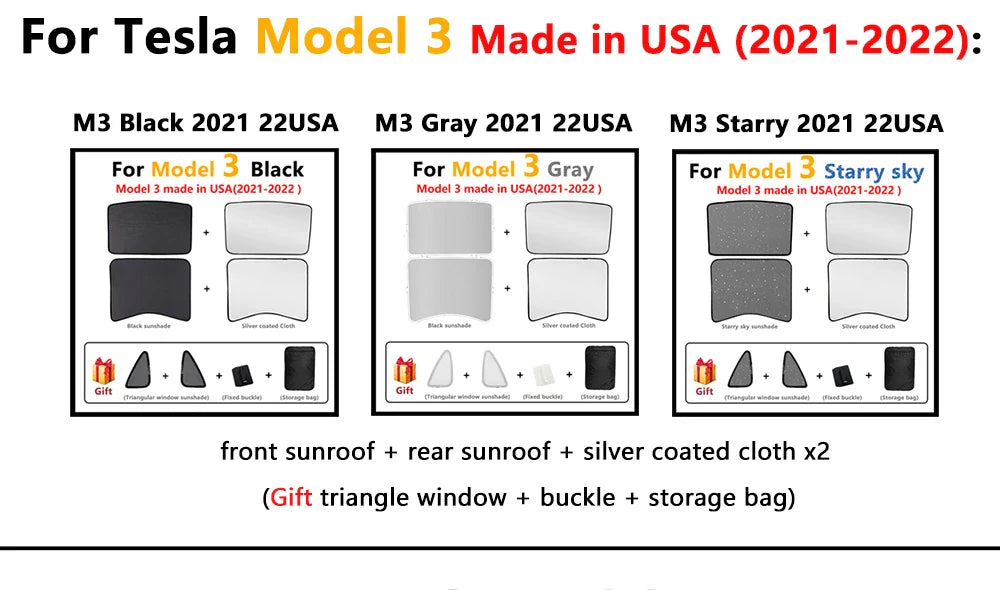 Split Sunshade for Tesla Model 3 (2017-2023) & Model Y – Front & Rear Sunroof Windshield Skylight Glass Roof Cooling Shade