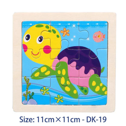11cm Kids Wooden Jigsaw Puzzle – Cartoon Animal & Vehicle Montessori Educational Toys