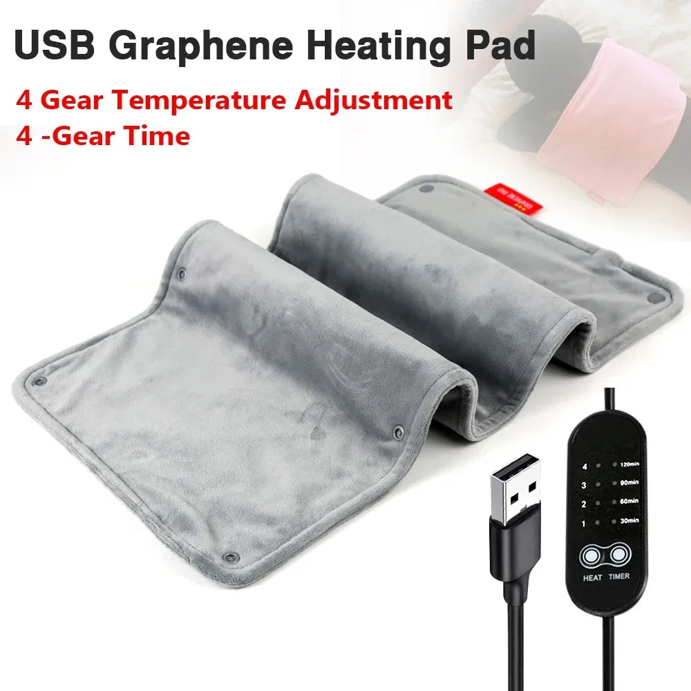 Graphene Electric Blanket & Heated Chair Cushion – USB Powered Insulation with 4-Speed Heating & Timer for Office & Car