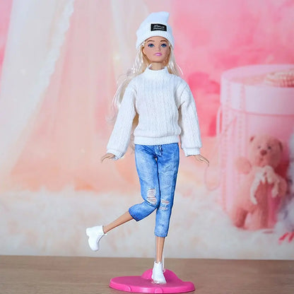 1/6 Doll Winter Fashion Outfit – Handmade Sweaters, Pants & Hats for 29–32cm Dolls