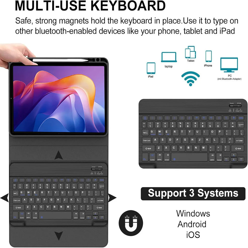 Keyboard Case for Redmi Pad 2 11-inch 2025 — Bluetooth Tablet Case with Pencil Holder for Xiaomi Redmi Pad 2