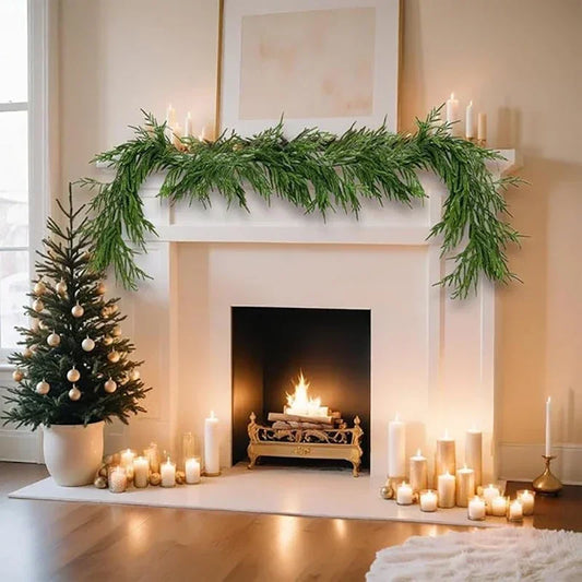 1.5/1.8/2.7M Cypress Garland – Christmas Pine Tree Decoration with Norfolk Tree Leaves for Home & Fireplace