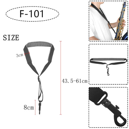 Saxophone Neck Strap - Adjustable Leather Universal Fit for Soprano, Alto, Tenor Sax with Secure Closed Hooks