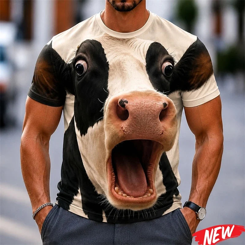 Funny Cow & Donkey 3D Print T-Shirt - Men's Casual Crew Neck Streetwear Tee