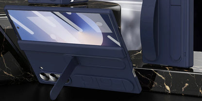 Original Silicone Grip Phone Case for Samsung Galaxy Z Fold 4-7 – Stand & Hinge Protective Cover with Glass Film