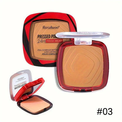 Full Coverage Pressed Powder Foundation – Matte, Oil-Control, Long-Lasting 24H Face Makeup with Puff Applicator