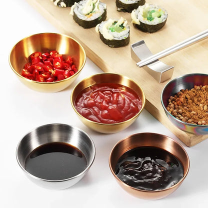 2PCS/4PCS Stainless Steel Golden Sauce Dishes – Appetizer & Seasoning Serving Tray Set for Kitchen Tableware