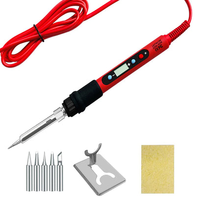80W Soldering Iron Kit – Adjustable Temperature with LCD, Ceramic Heater, Soldering Tips & Tweezers
