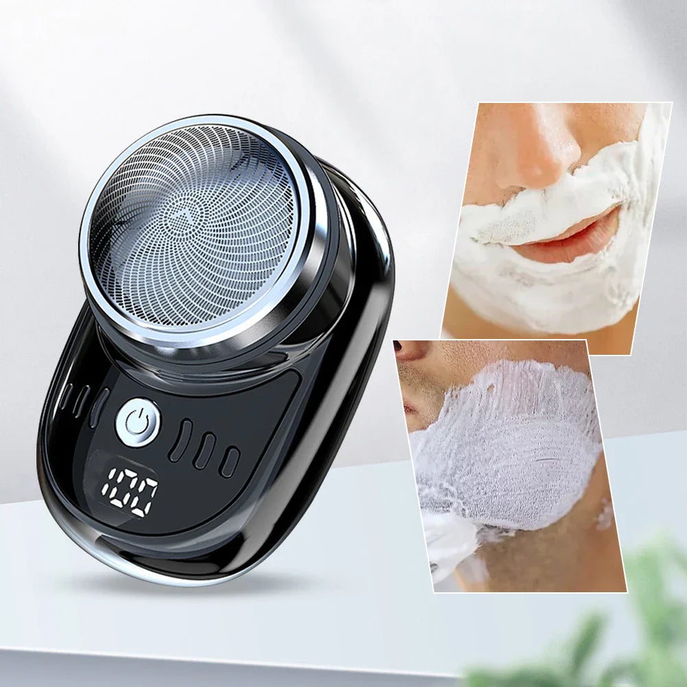 Mini Electric Shaver — Portable USB Rechargeable Travel Razor with Digital Display & Detachable Head for Beard