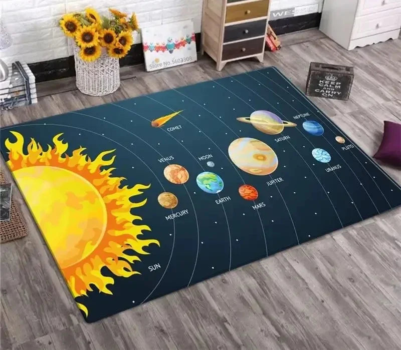 Solar System Galaxy Rug – Space Planet Non-Slip Floor Mat for Living Room & Kids Bedroom Home Decor