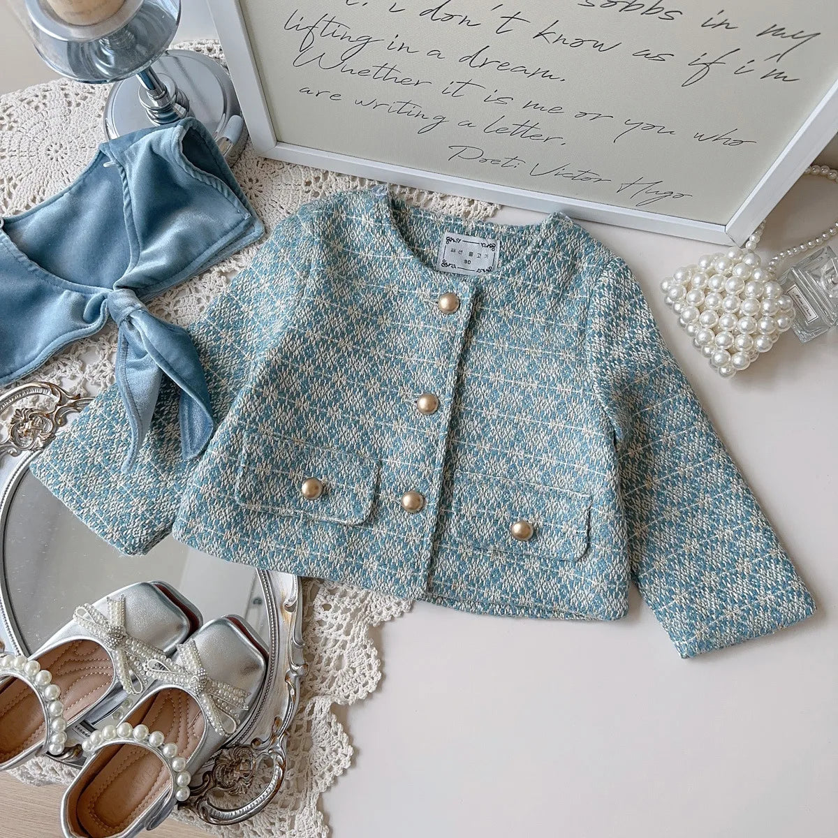 Girls' French Style Spring & Autumn Set 2025 – Baby Girl Two-Piece Outfit with Little Coat & Folding Skirt