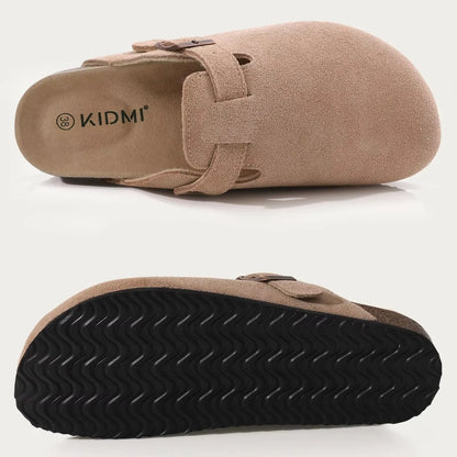 Asgard Women’s Genuine Leather Clogs – Soft Cork Footbed Cow Suede Mules with Adjustable Strap, Fashion Comfort Slip-On Slippers