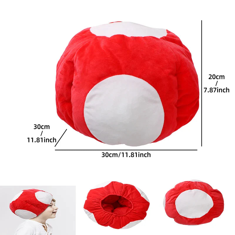 Mario & Luigi Bros Plush Mushroom Hat – Red, Green, Blue Cosplay Cap for Unisex