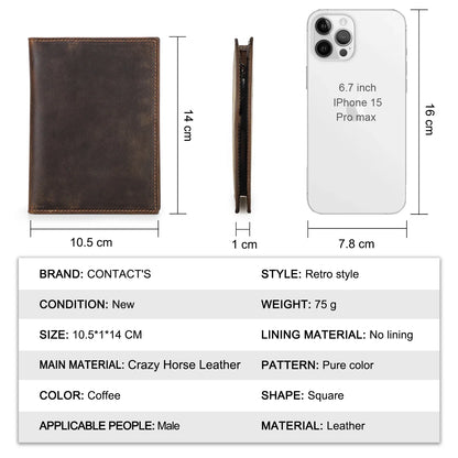 Genuine Cow Leather Passport Holder with AirTag Case – RFID Blocking Travel Wallet with Pen, Card Holder & Anti-Lost Pocket