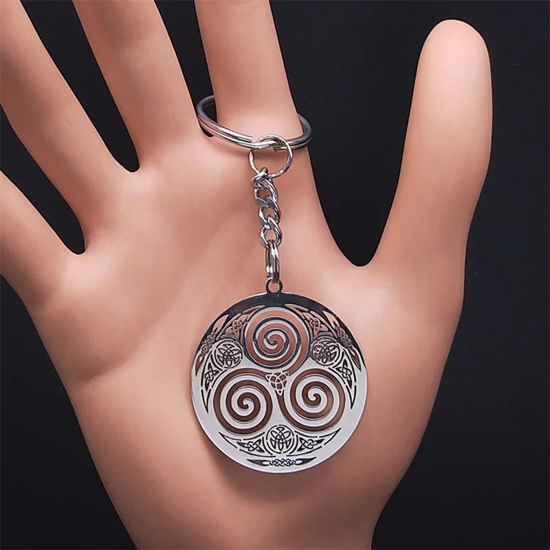 Stainless Steel Witchcraft Vortex Necklace – Viking Triskelion Celtic Knot Spiral, Silver Jewelry N7062S02