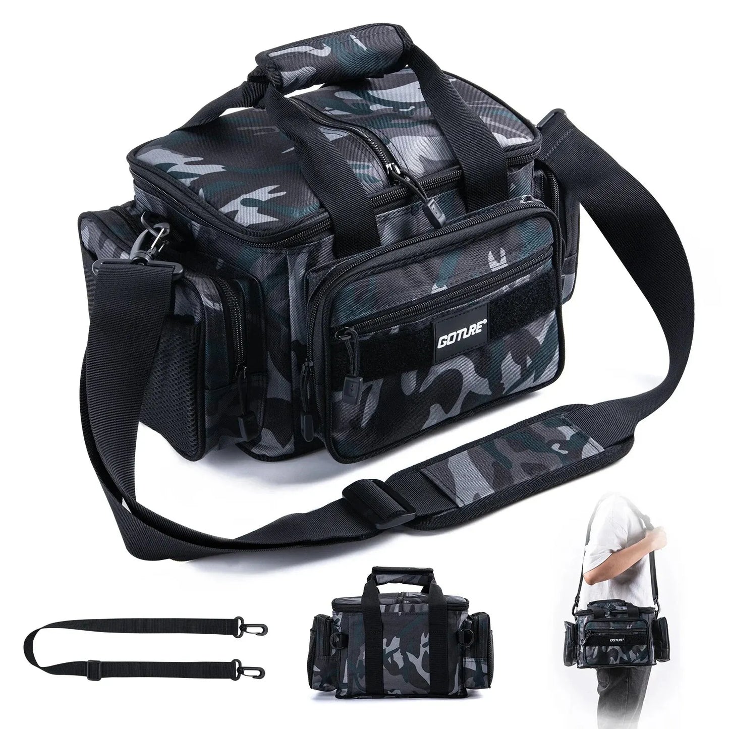 Goture Fishing Tackle Shoulder Bag – 38x23x19cm High Capacity 600D Oxford Cloth Outdoor Cycling & Camping Backpack