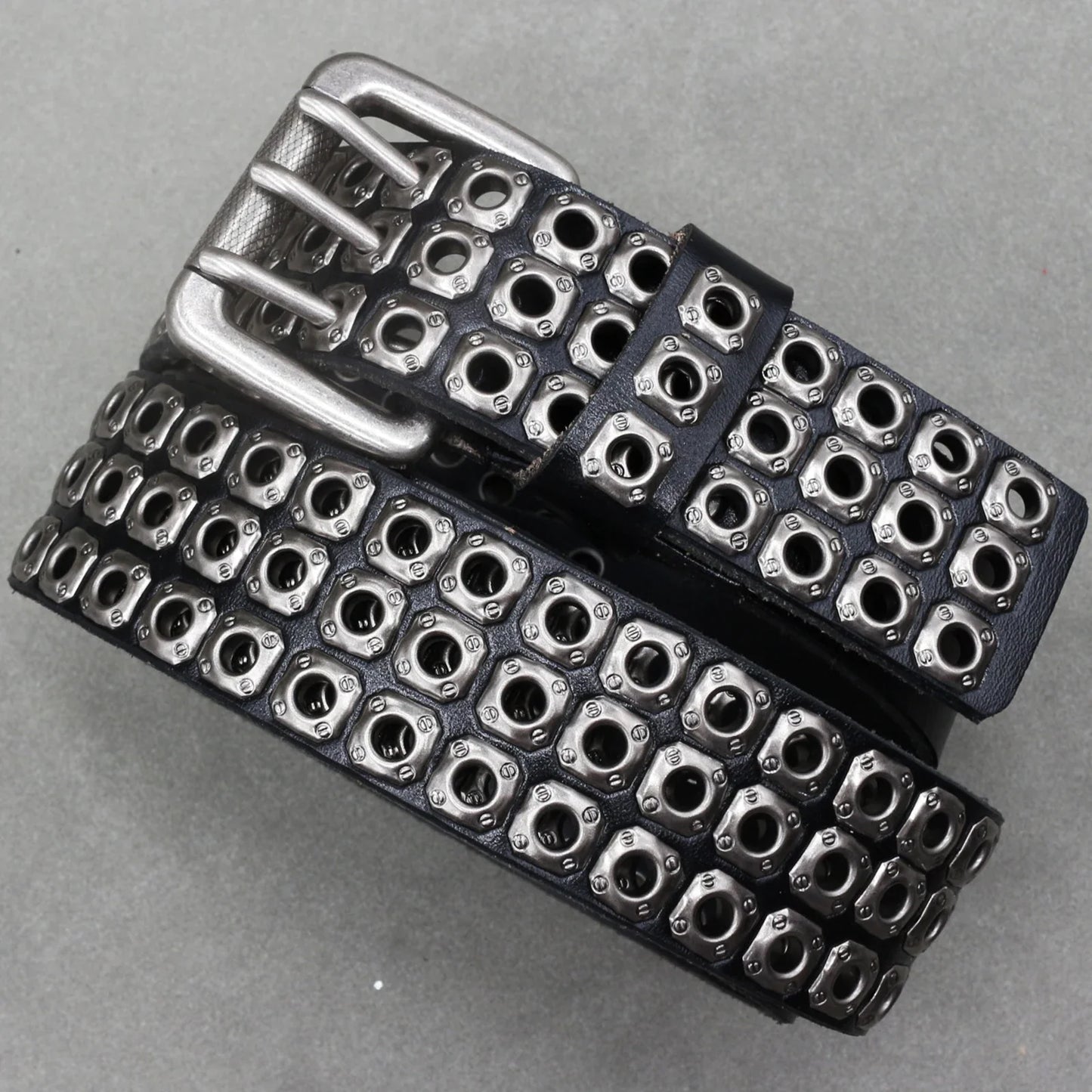 Men’s Designer Rivet Belt – Genuine Cowhide Leather Punk Rock Pin Belt for Jeans, Luxury Black Leather Belt
