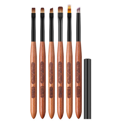 Sandalwood Handle Nail Art Brush Set – Gradient Blooming UV Gel Liner & Flower Drawing Tools for Stripes & Nail Painting