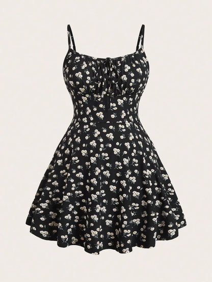 Women’s Floral Sleeveless Camisole Dress – Thin Strap Elegant Summer Fashion Sundress