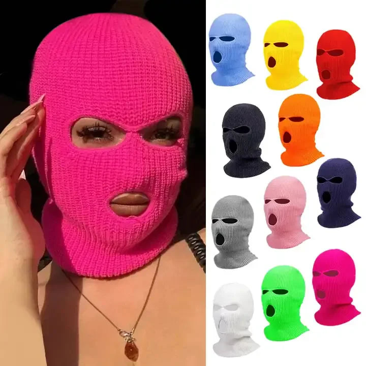 Motorcycle Windproof Full Face Knit Hat - Custom Ski Mask for Men, Warm Wool Balaclava with 3 Holes, Embroidered Winter Ski Mask