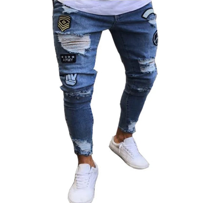Men’s Retro Washed Stretch Denim Jeans – Slim Fit Zipper Casual Skinny Pencil Pants, Plus Size