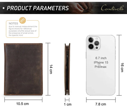 Genuine Cow Leather Passport Holder with AirTag Case – RFID Blocking Travel Wallet with Pen, Card Holder & Anti-Lost Pocket