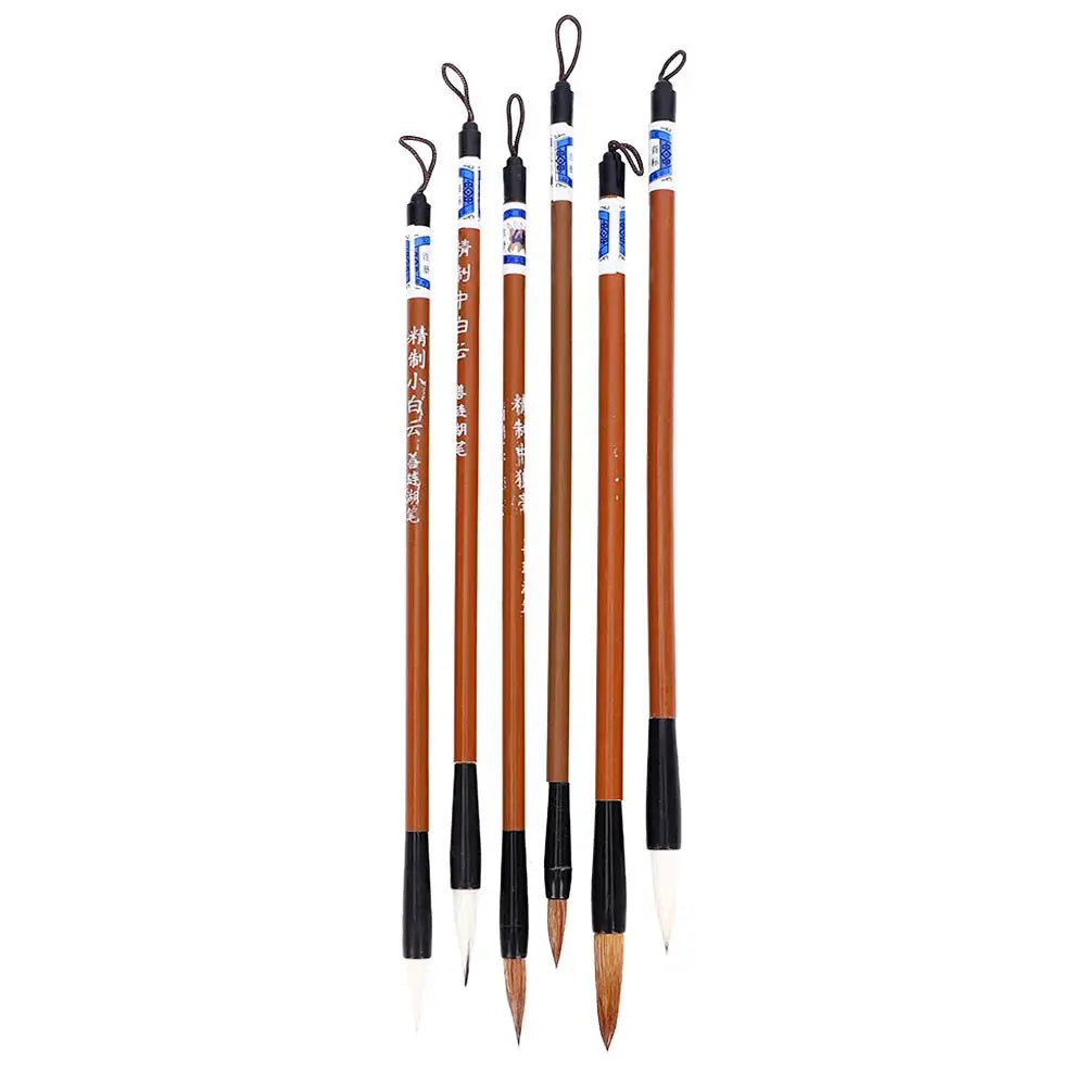 6PCS Traditional Calligraphy Brush Set – Bamboo Wolf Hair Writing Brushes for Painting, Practice & Art Use