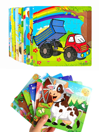 14.7cm Wooden Jigsaw Puzzle – Transportation & Marine Animal Educational Toy for Kids