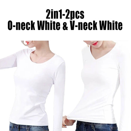 Women’s Thermal Velvet Long Sleeve Shirt - O Neck Slim Fit Cropped Bottoming Top for Winter Warmth