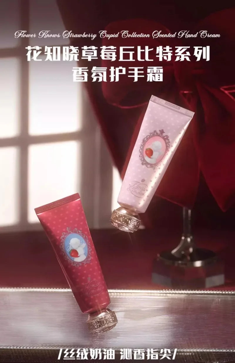Flower Knows Strawberry Cupid Scented Hand Cream – Moisturizing & Nourishing Whitening Skin Care Lotion for Women 50ml