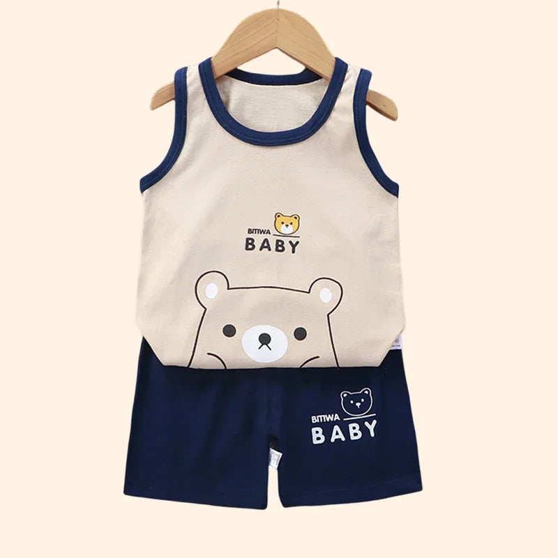 Children's Summer Clothing Set – Cotton T-shirt, Tank Top & Shorts, Boys & Girls Vest Suit
