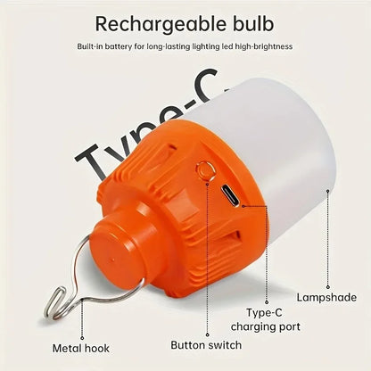 Portable LED Camping Light Bulb USB Rechargeable – 1/2/3/5/10PCS Outdoor Hanging Lamp with 3 Lighting Modes (White/Orange)