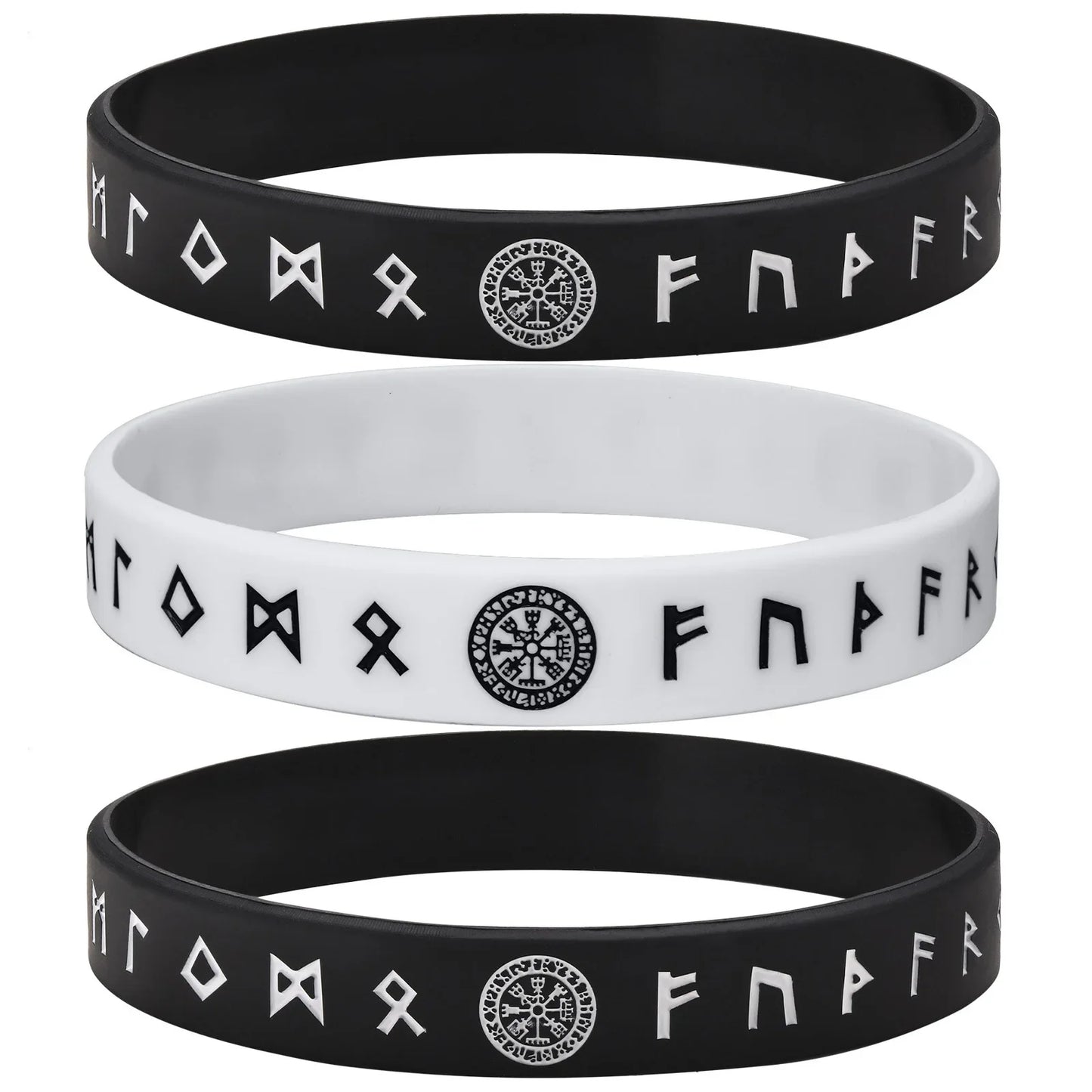 Vnox 12mm Silicone Bracelet for Men - Soft Rubber Viking Compass Rune Amulet Wristband Set