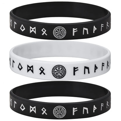 Vnox 12mm Silicone Bracelet for Men - Soft Rubber Viking Compass Rune Amulet Wristband Set