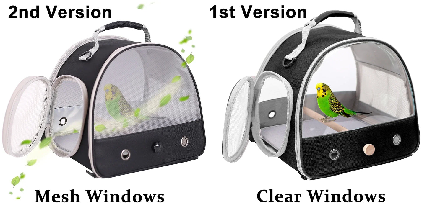 Portable Clear Bird Parrot Transport Cage - Breathable Bird Carrier Travel Bag with Small Pet Access Window, Collapsible Outdoor Bag