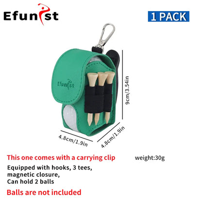 Efunist Golf Small Waist Bag with Magnetic Closure – PU Golf Ball Storage, Includes 3pcs 54mm Tees & Portable Clip Holder for Double Balls